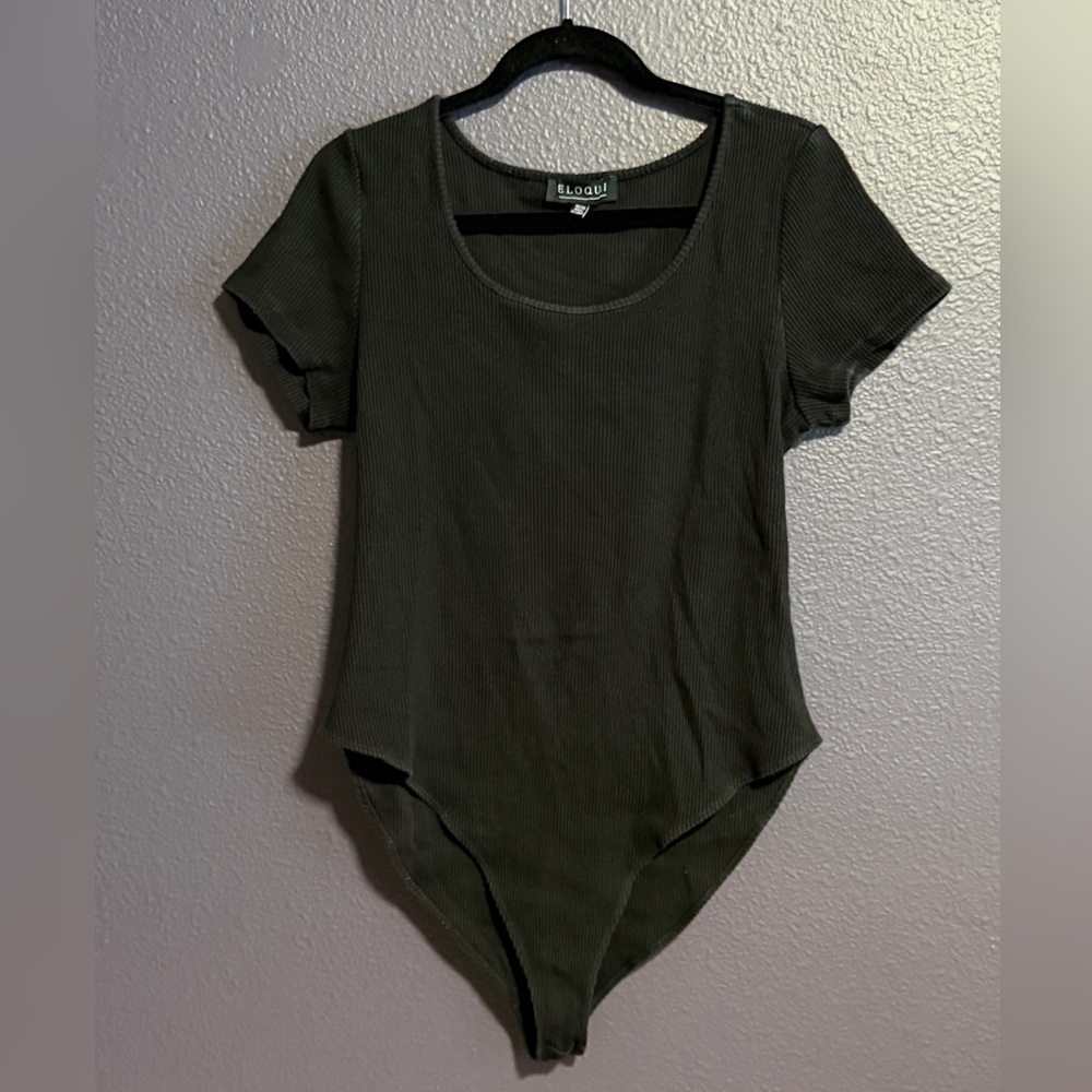 Eloquii Ribbed Black Short Sleeve Bodysuit Top